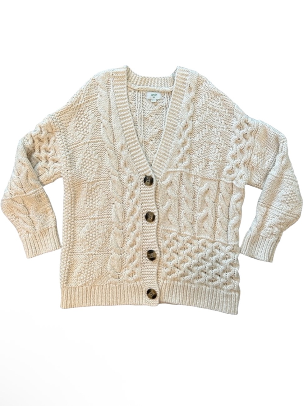 Aerie Ivory Chunky Cable Knit Cardigan Cotton Blend Size M